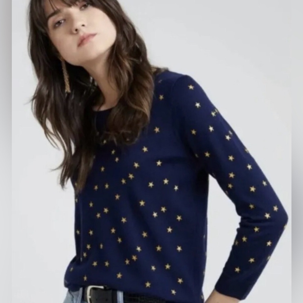 J. Crew Dark Blue Sweater with Yellow Stars